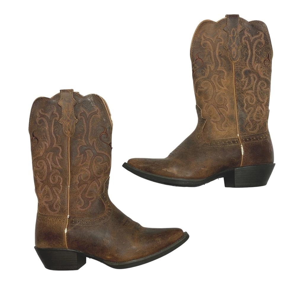 Justin Cowboy Boots Womens 8 Brown Leather Pointed Toe Distressed